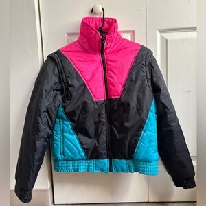 Vintage 90’s crop color block puffer jacket with removable sleeves